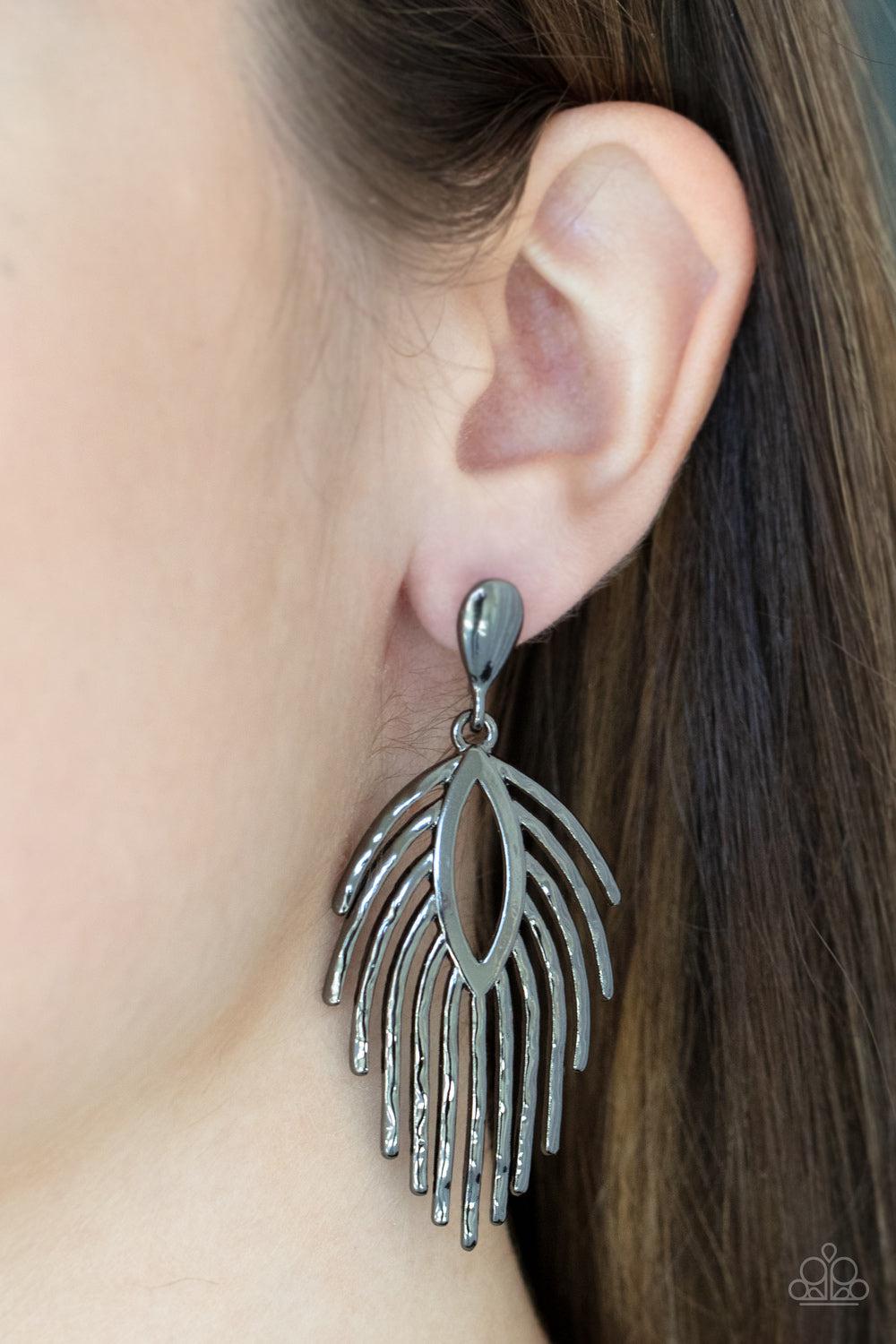 Metro Safari Black Earrings - Paparazzi Accessories-on model - CarasShop.com - $5 Jewelry by Cara Jewels