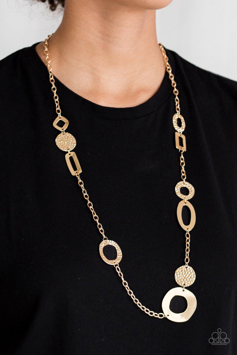 Metro Scene Gold Necklace - Paparazzi Accessories-CarasShop.com - $5 Jewelry by Cara Jewels