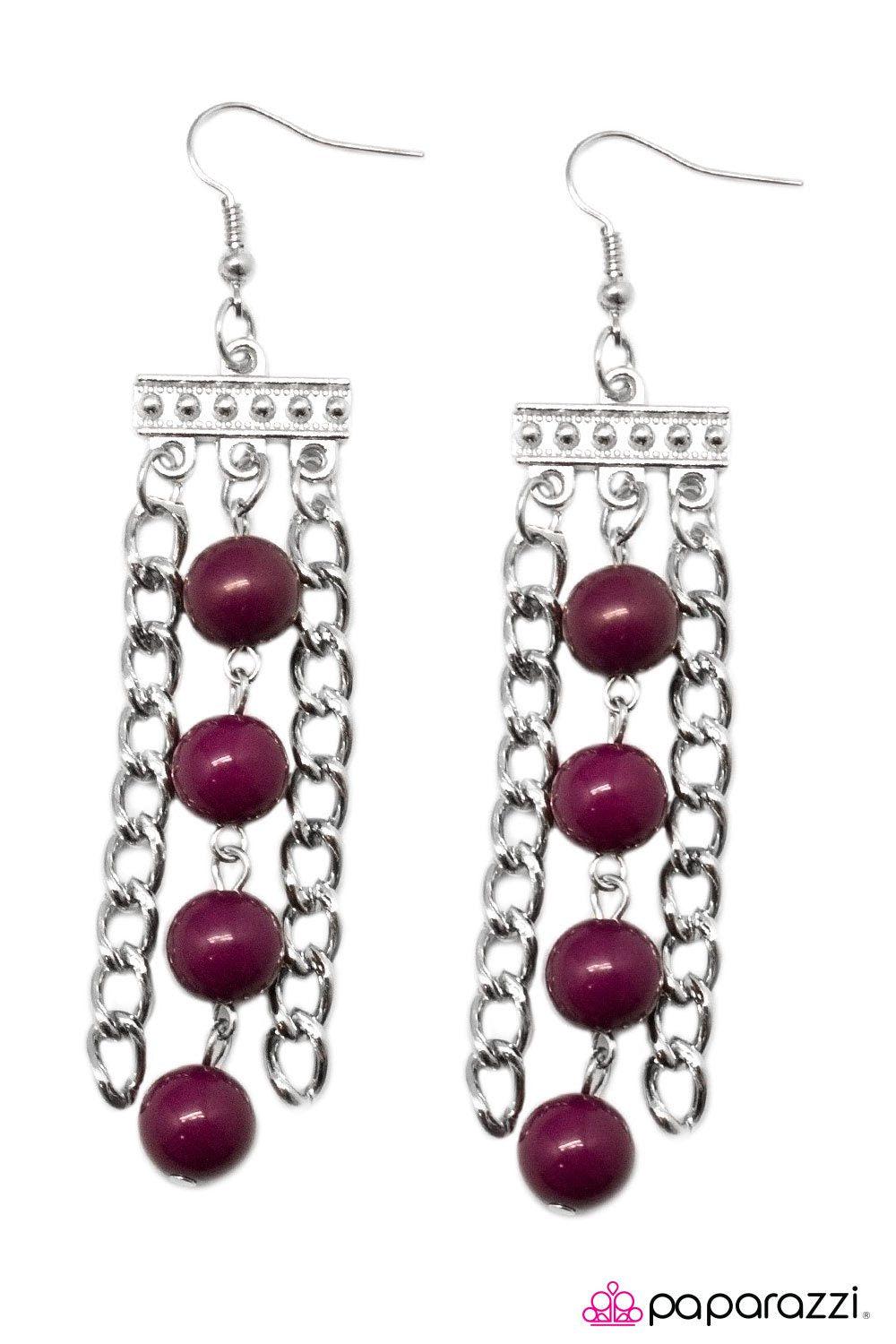 Middle Ground Silver and Purple Earrings - Paparazzi Accessories-CarasShop.com - $5 Jewelry by Cara Jewels