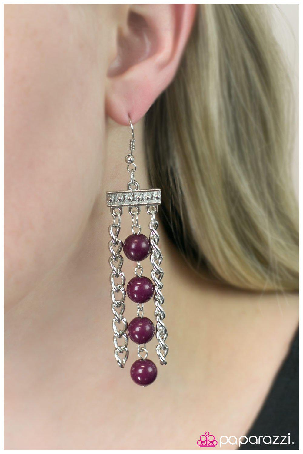Middle Ground Silver and Purple Earrings - Paparazzi Accessories-CarasShop.com - $5 Jewelry by Cara Jewels