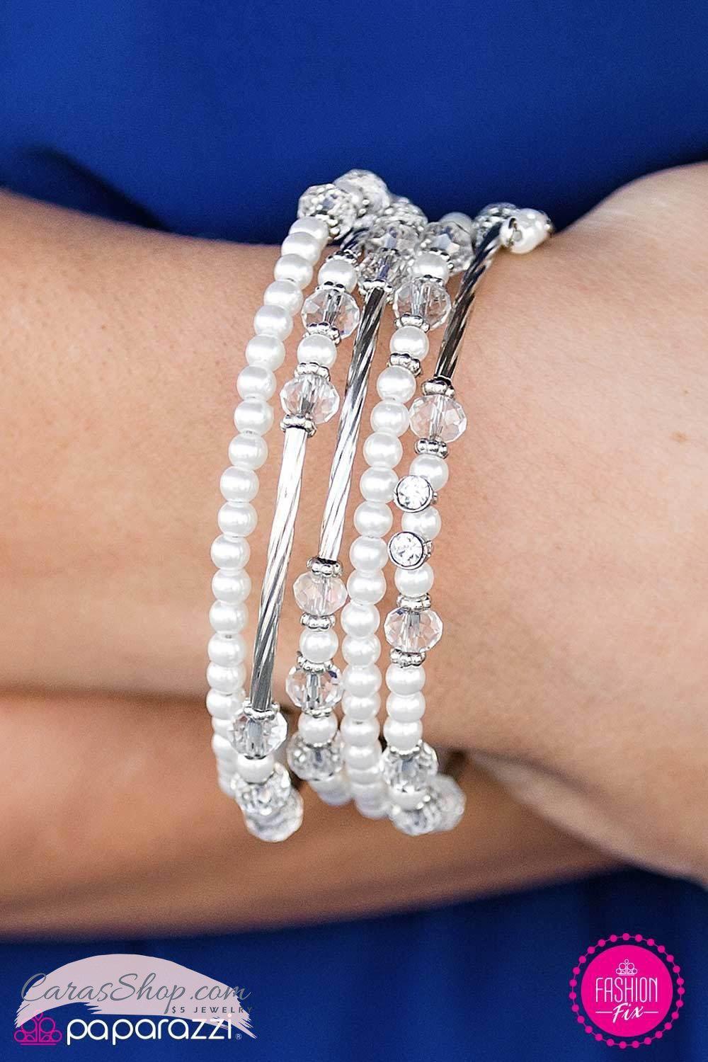 Midnight Kiss Silver and White Pearl Infinity Wrap Bracelet - Paparazzi Accessories-CarasShop.com - $5 Jewelry by Cara Jewels