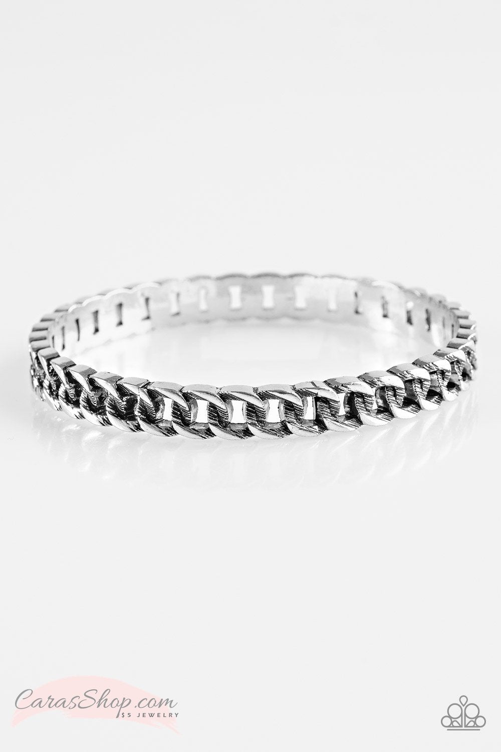 Might and CHAIN - Silver Bangle Bracelet - Paparazzi Accessories-CarasShop.com - $5 Jewelry by Cara Jewels