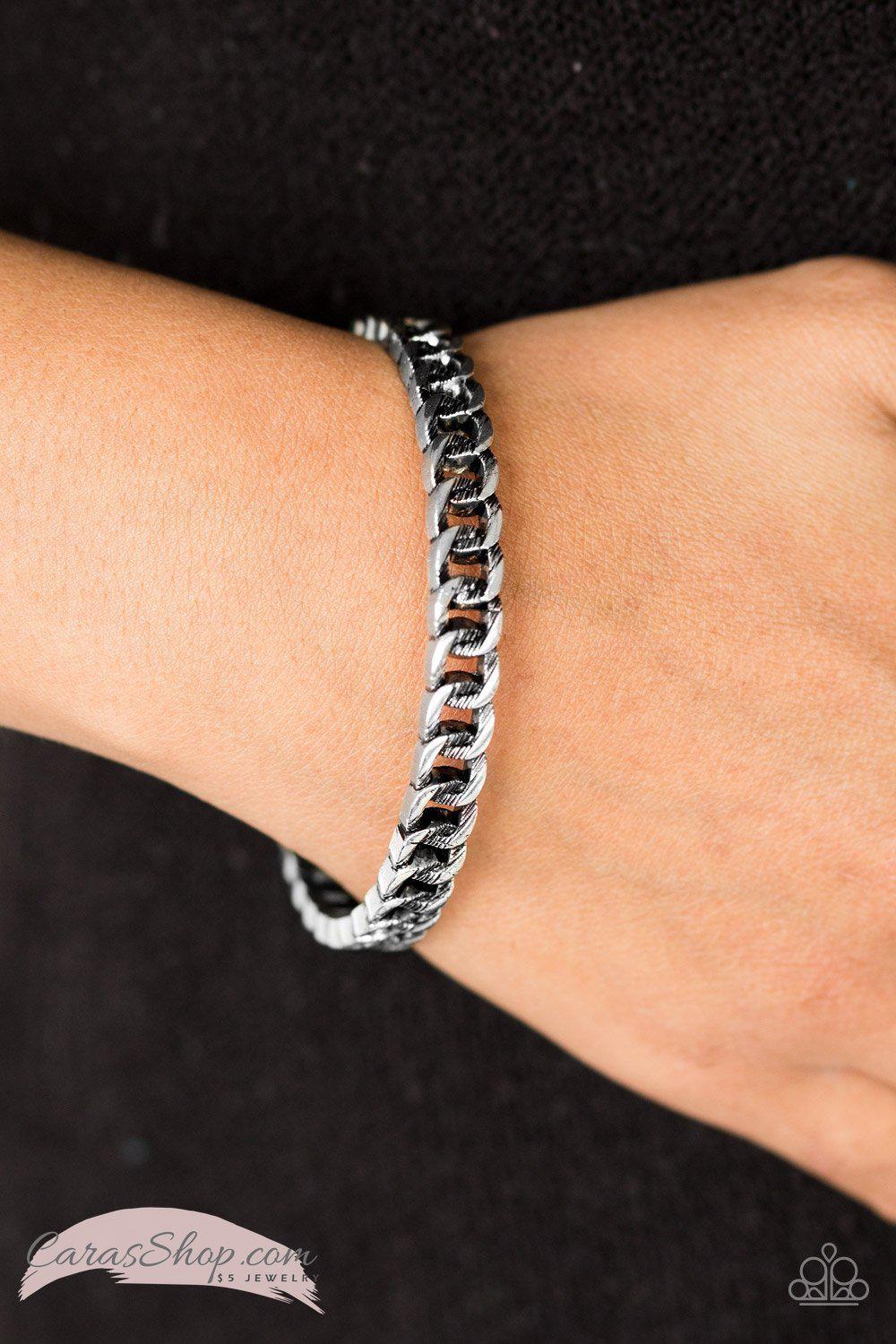 Might and CHAIN - Silver Bangle Bracelet - Paparazzi Accessories-CarasShop.com - $5 Jewelry by Cara Jewels