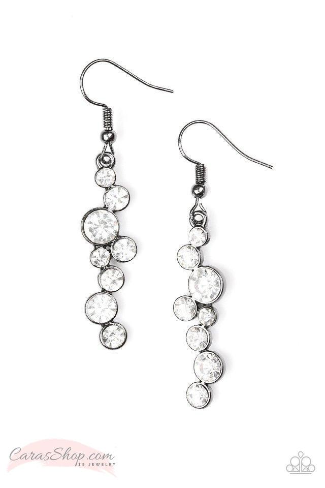 Milky Way Magnificence - Gunmetal and White Rhinestone Earrings - Paparazzi Accessories-CarasShop.com - $5 Jewelry by Cara Jewels