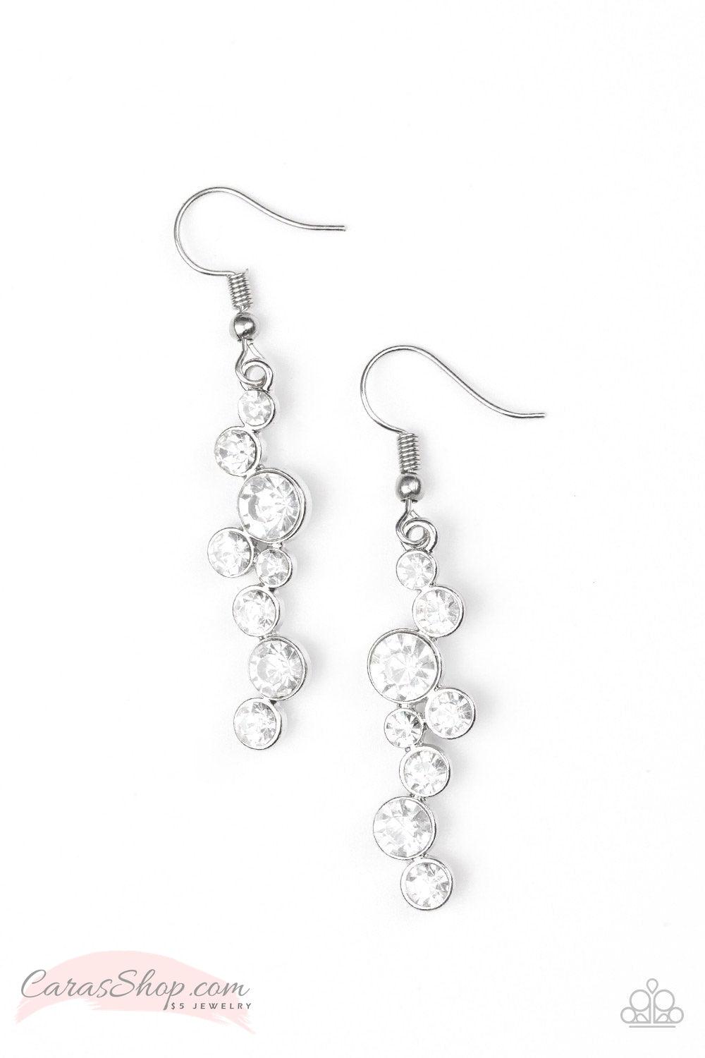 Milky Way Magnificence - White Rhinestone Earrings - Paparazzi Accessories-CarasShop.com - $5 Jewelry by Cara Jewels