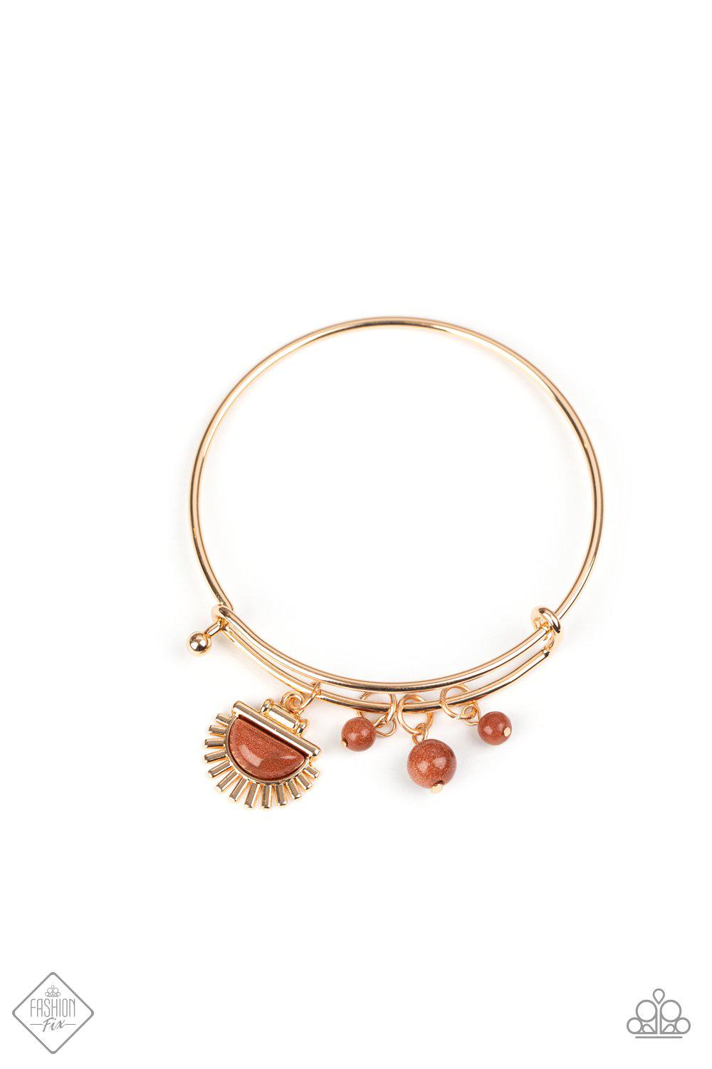 Mind Body and SOL Gold and Goldstone Bracelet - Paparazzi Accessories-CarasShop.com - $5 Jewelry by Cara Jewels