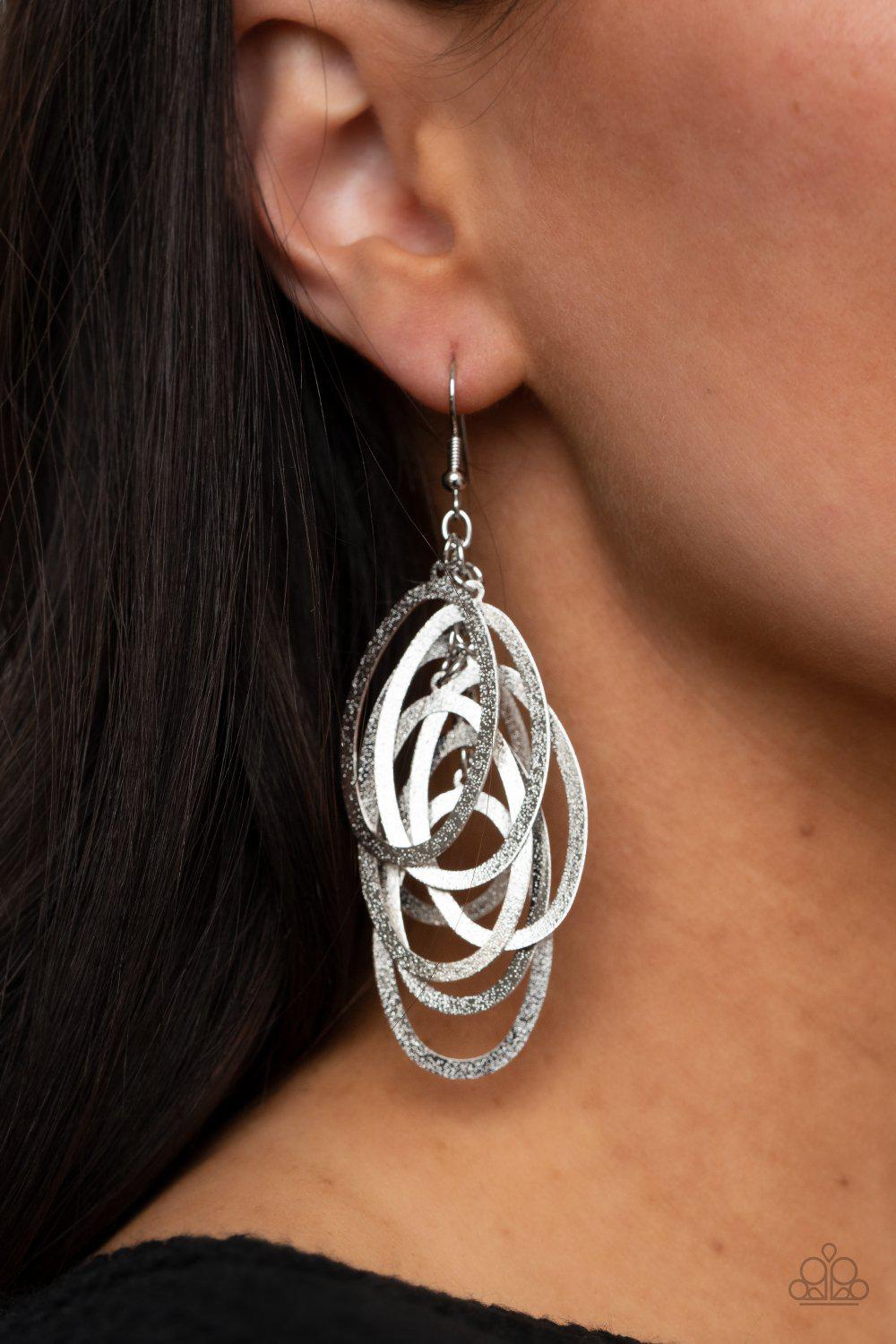 Mind OVAL Matter Silver Cascading Oval Earrings - Paparazzi Accessories- model - CarasShop.com - $5 Jewelry by Cara Jewels