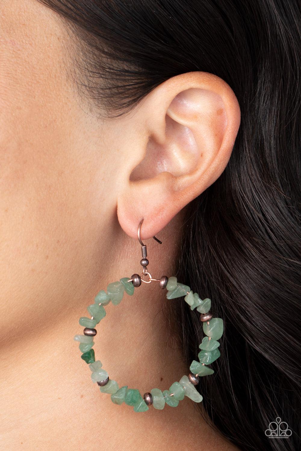 Mineral Mantra Green Jade Stone Earrings - Paparazzi Accessories-on model - CarasShop.com - $5 Jewelry by Cara Jewels