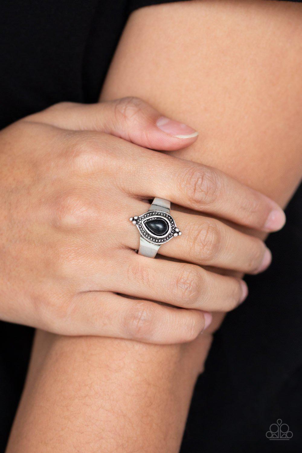 Mineral Minimalist Black Stone and Silver Ring - Paparazzi Accessories-CarasShop.com - $5 Jewelry by Cara Jewels