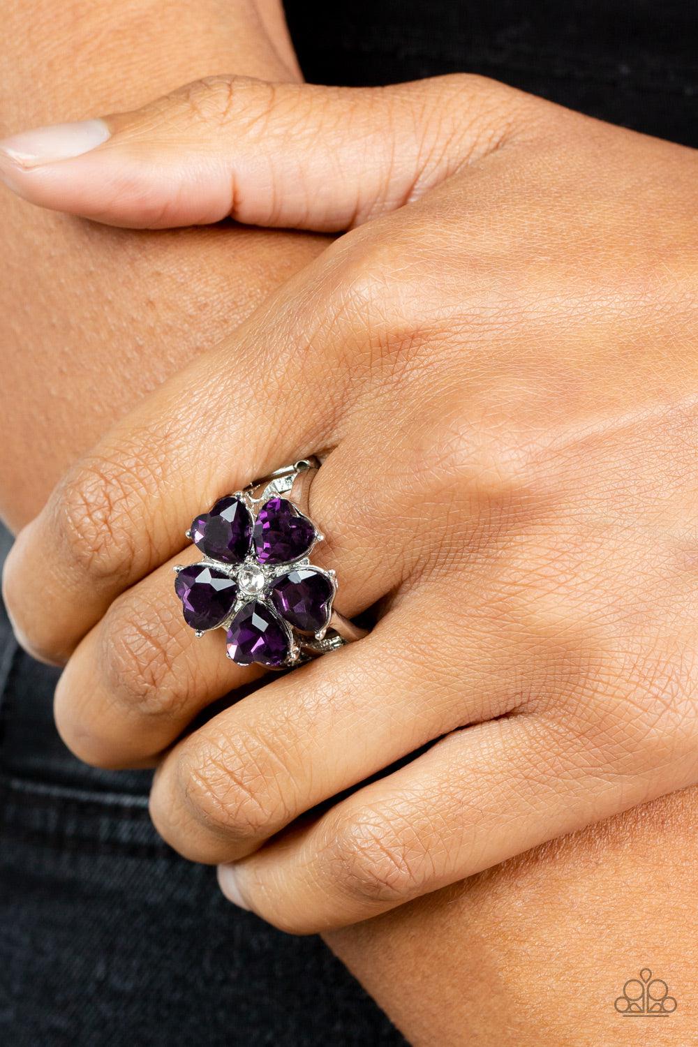 Minnesota Magic Purple Flower Ring - Paparazzi Accessories-on model - CarasShop.com - $5 Jewelry by Cara Jewels