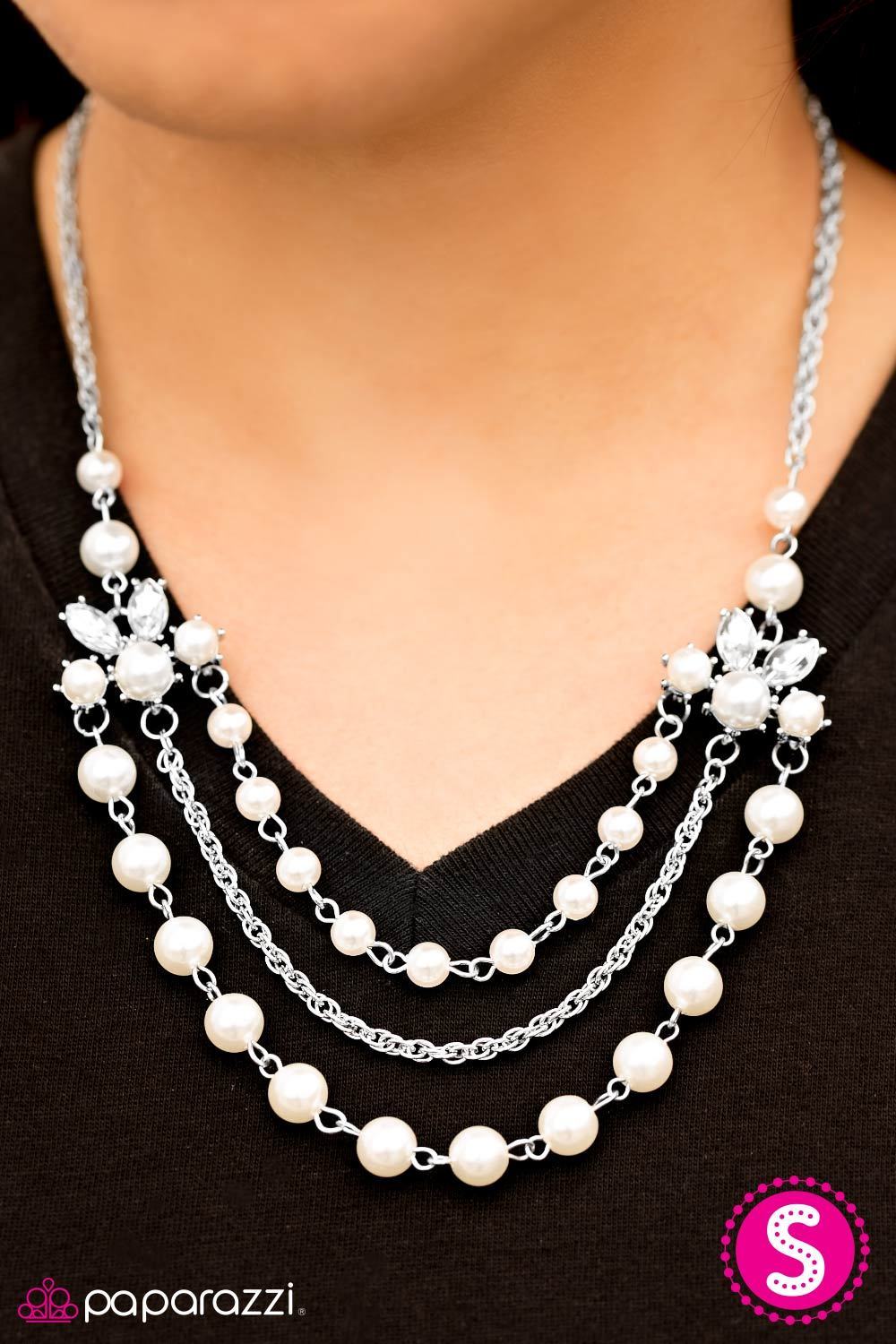 Miss Magnificent White Pearl Necklace and matching Earrings - Paparazzi Accessories-CarasShop.com - $5 Jewelry by Cara Jewels