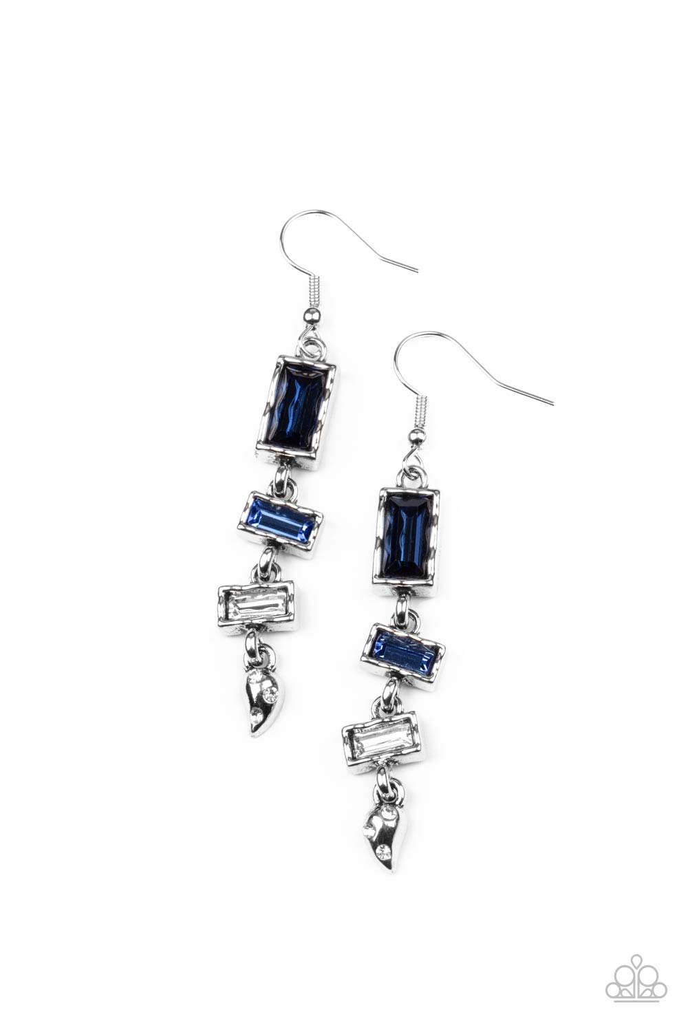 Modern Day Artifact Blue and White Rhinestone Earrings - Paparazzi Accessories- lightbox - CarasShop.com - $5 Jewelry by Cara Jewels