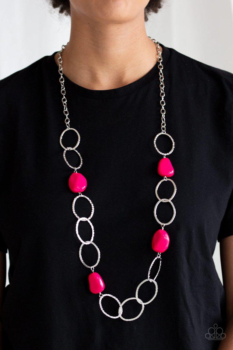 Modern Day Malibu Pink and Silver Necklace - Paparazzi Accessories - lightbox -CarasShop.com - $5 Jewelry by Cara Jewels