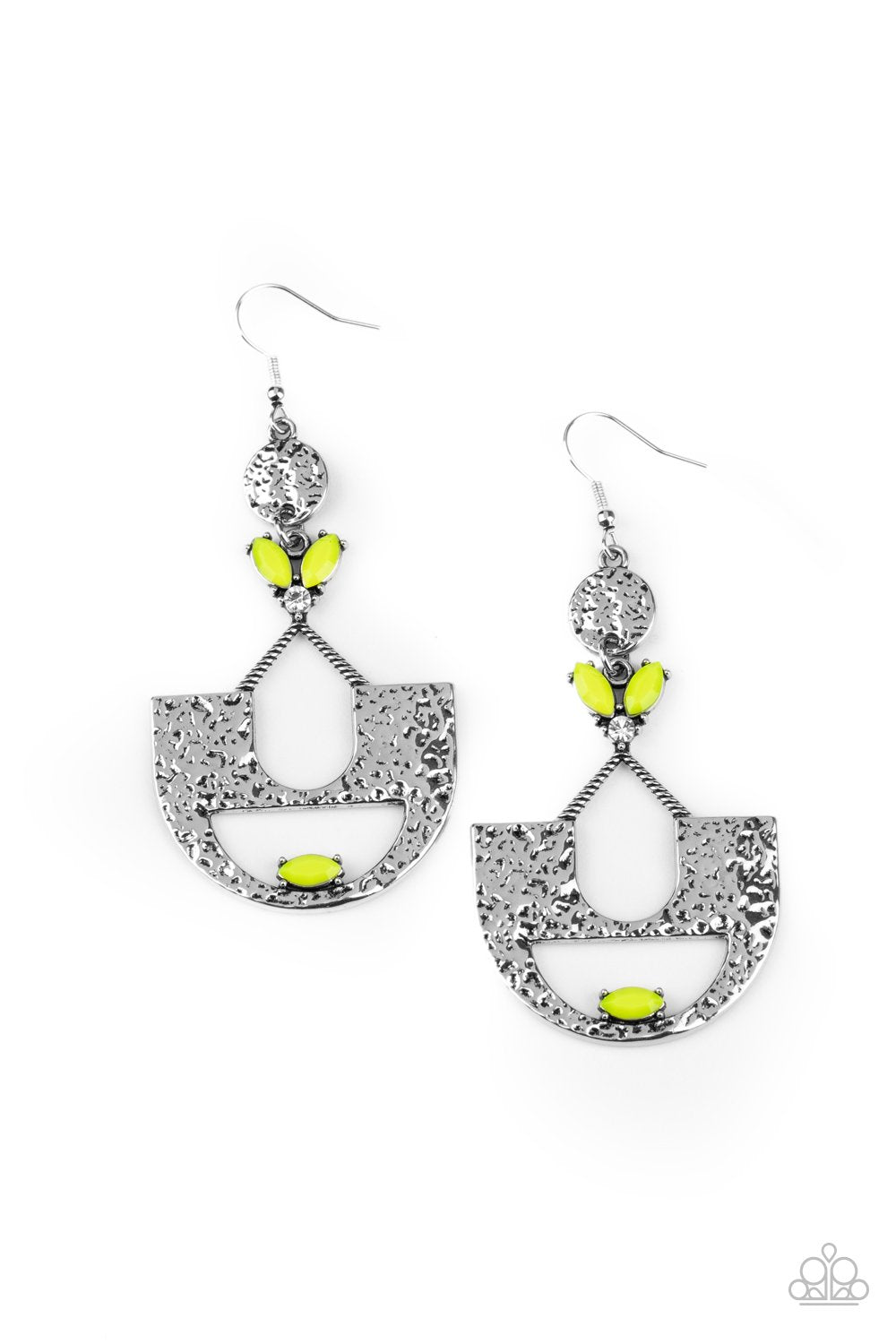 Modern Day Mecca Yellow and Silver Earrings - Paparazzi Accessories - lightbox -CarasShop.com - $5 Jewelry by Cara Jewels