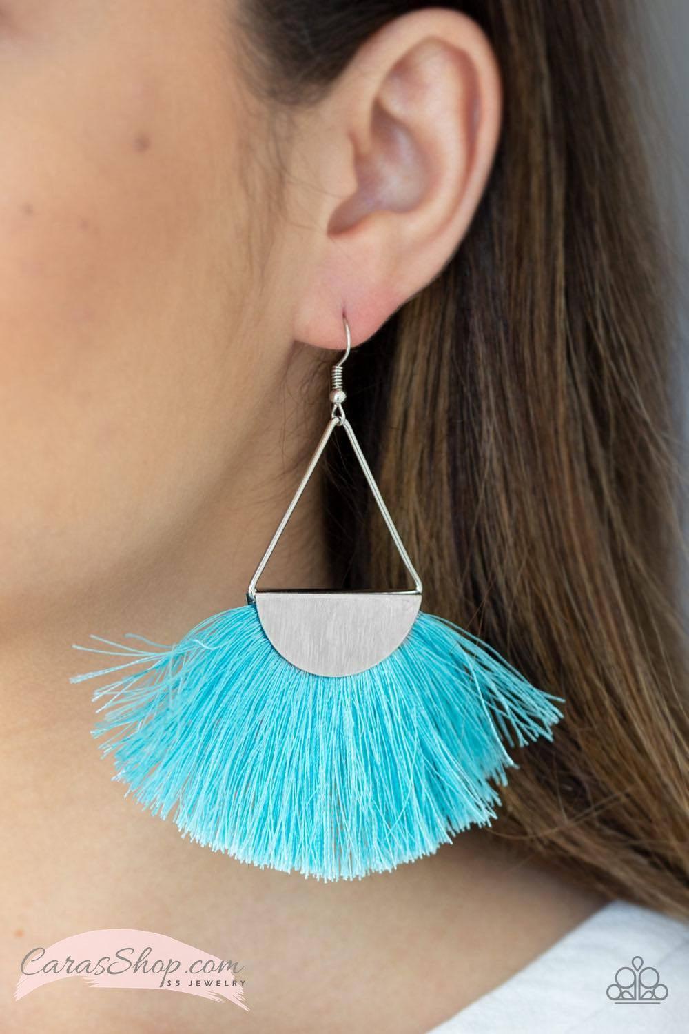 Modern Mayan - Blue Fringe Earrings - Paparazzi Accessories-CarasShop.com - $5 Jewelry by Cara Jewels
