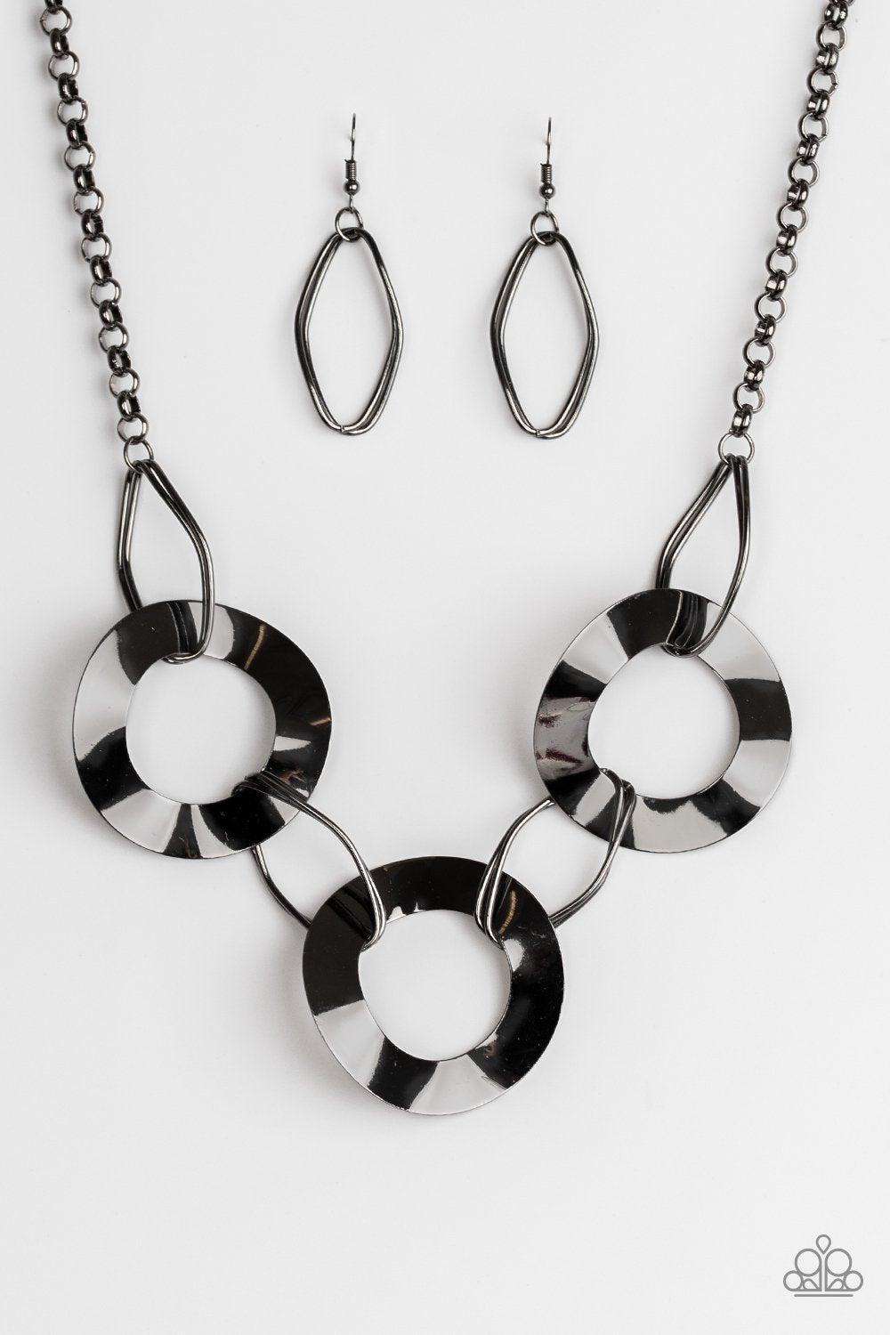 Modern Mechanics Gunmetal Black Necklace - Paparazzi Accessories-CarasShop.com - $5 Jewelry by Cara Jewels