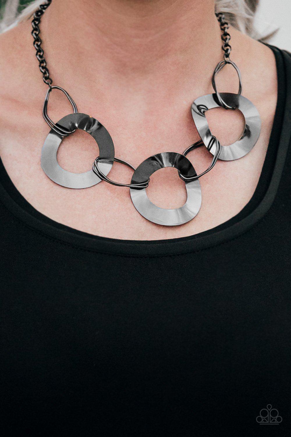 Modern Mechanics Gunmetal Black Necklace - Paparazzi Accessories-CarasShop.com - $5 Jewelry by Cara Jewels