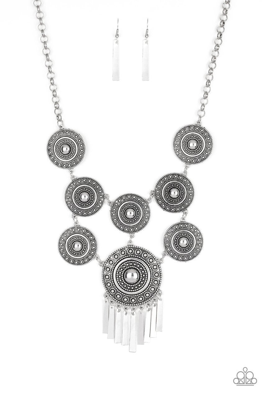 Modern Medalist Silver Statement Necklace - Paparazzi Accessories-CarasShop.com - $5 Jewelry by Cara Jewels