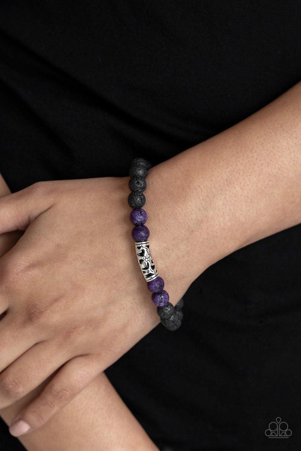 Modern Meditation Purple Stone and Black Lava Rock Bracelet - Paparazzi Accessories-CarasShop.com - $5 Jewelry by Cara Jewels