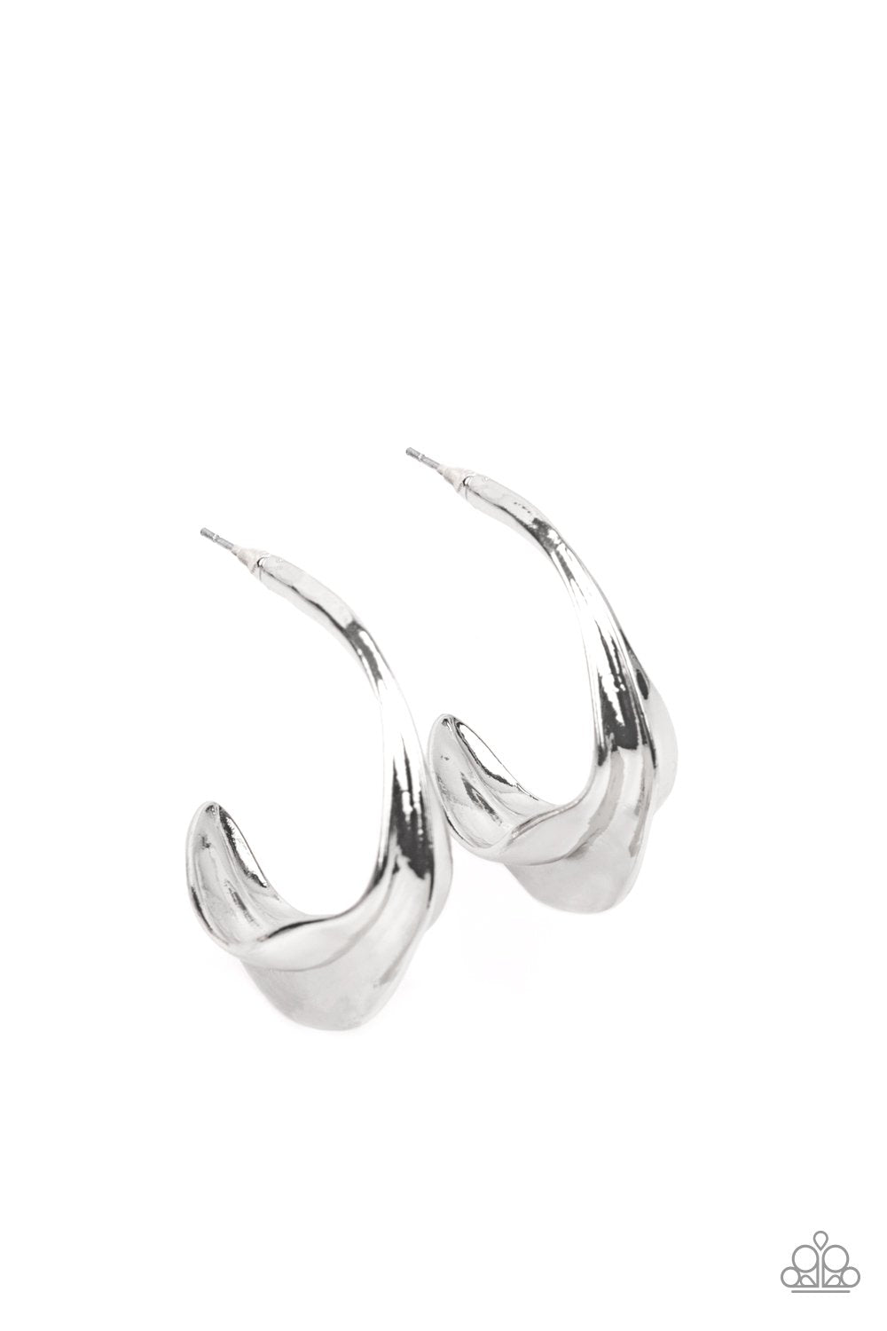 Modern Meltdown Silver Hoop Earrings - Paparazzi Accessories- lightbox - CarasShop.com - $5 Jewelry by Cara Jewels