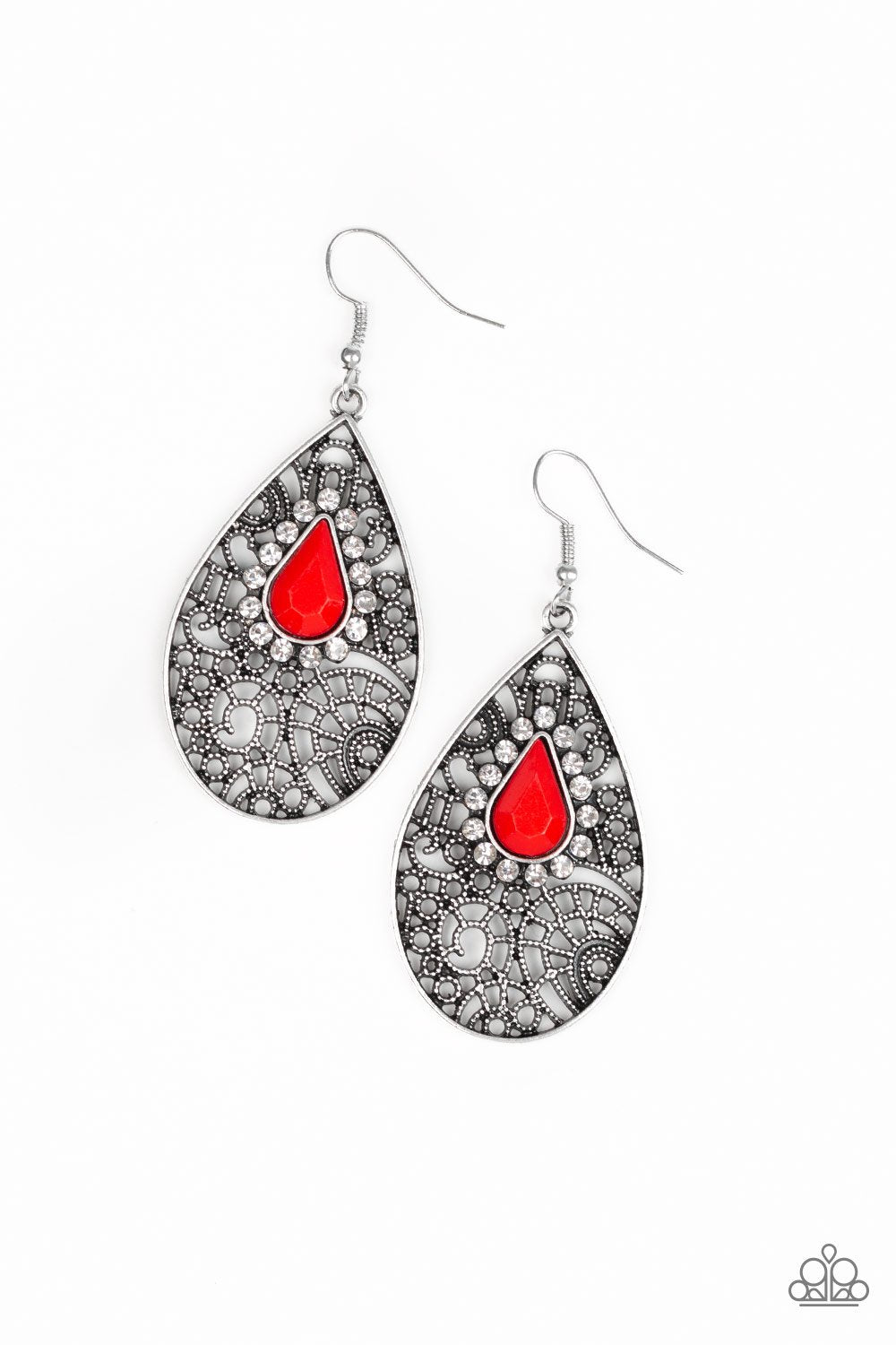 Modern Monte Carlo Red Teardrop Earrings - Paparazzi Accessories-CarasShop.com - $5 Jewelry by Cara Jewels