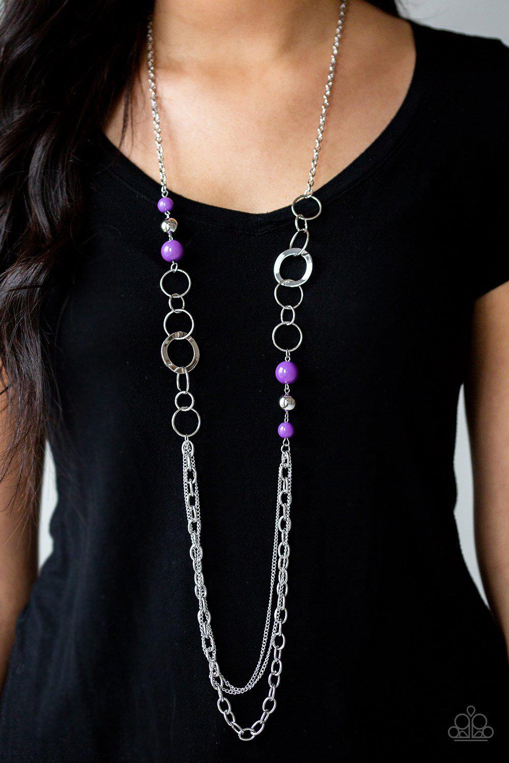 Modern Motley Purple and Silver Necklace - Paparazzi Accessories - model -CarasShop.com - $5 Jewelry by Cara Jewels