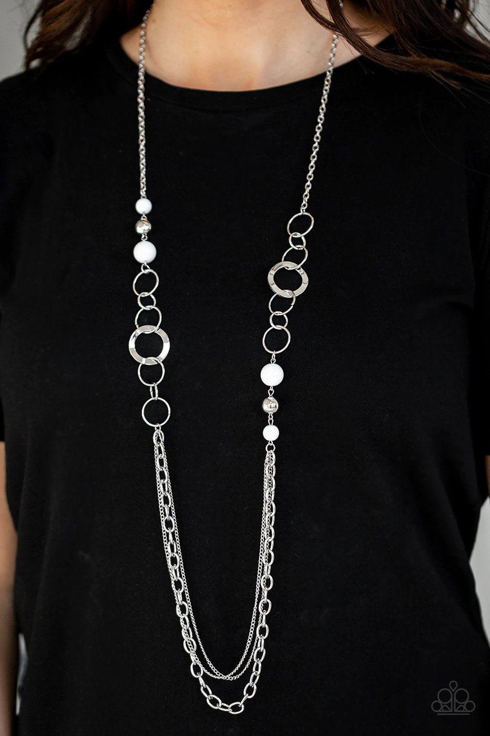 Modern Motley White Necklace - Paparazzi Accessories- on model - CarasShop.com - $5 Jewelry by Cara Jewels