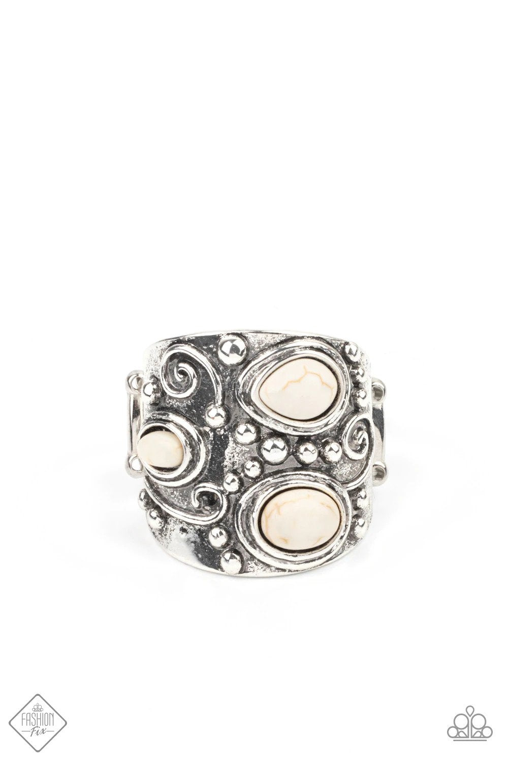 Modern Mountain Ranger White Ring - Paparazzi Accessories- lightbox - CarasShop.com - $5 Jewelry by Cara Jewels
