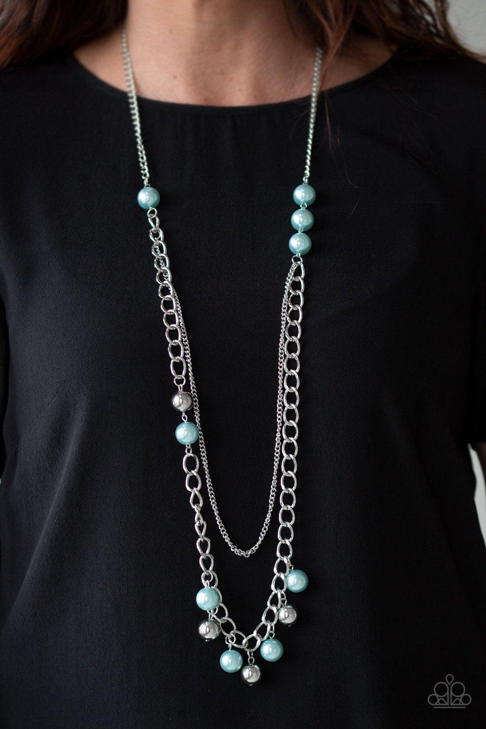 Modern Musical Blue Pearl Necklace - Paparazzi Accessories - model -CarasShop.com - $5 Jewelry by Cara Jewels