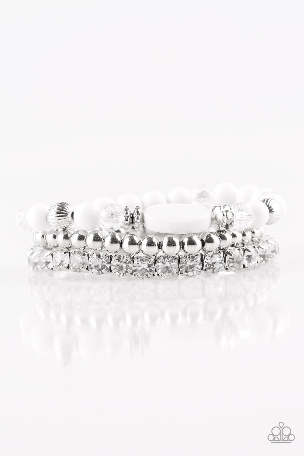 Modestly Madonna Silver and White Bracelet Set - Paparazzi Accessories-CarasShop.com - $5 Jewelry by Cara Jewels