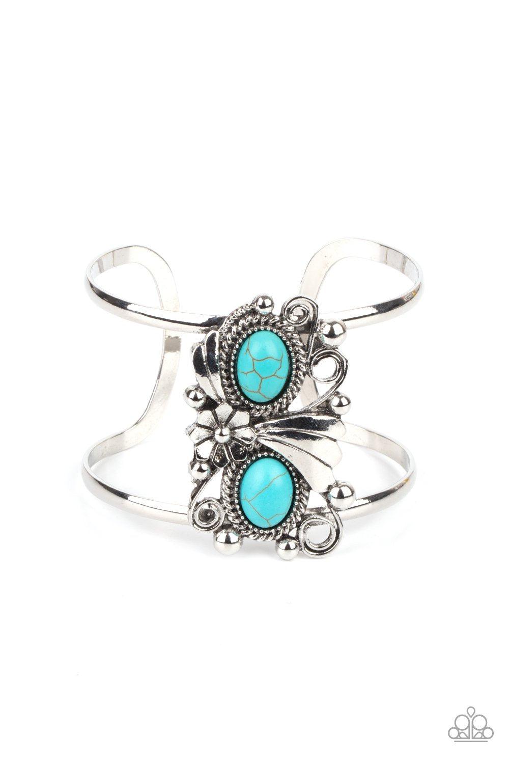 Mojave Flower Girl Turquoise Blue Stone Flower Cuff Bracelet - Paparazzi Accessories- lightbox - CarasShop.com - $5 Jewelry by Cara Jewels