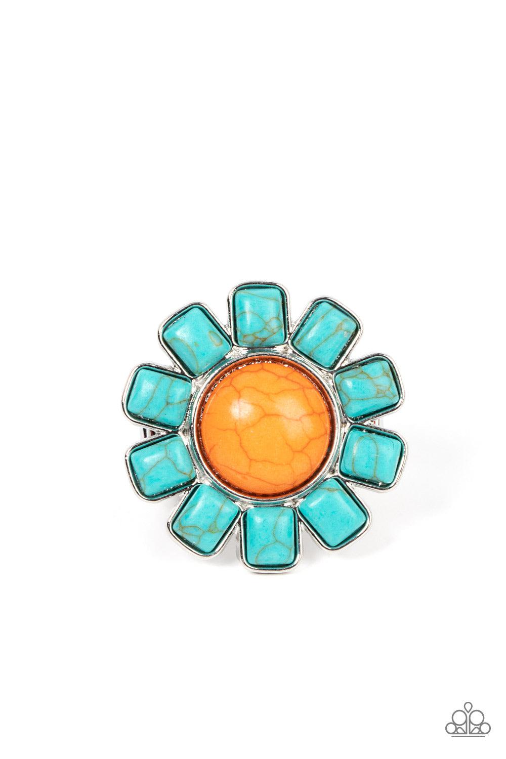 Mojave Marigold Orange &amp; Turquoise Blue Stone Ring - Paparazzi Accessories- lightbox - CarasShop.com - $5 Jewelry by Cara Jewels