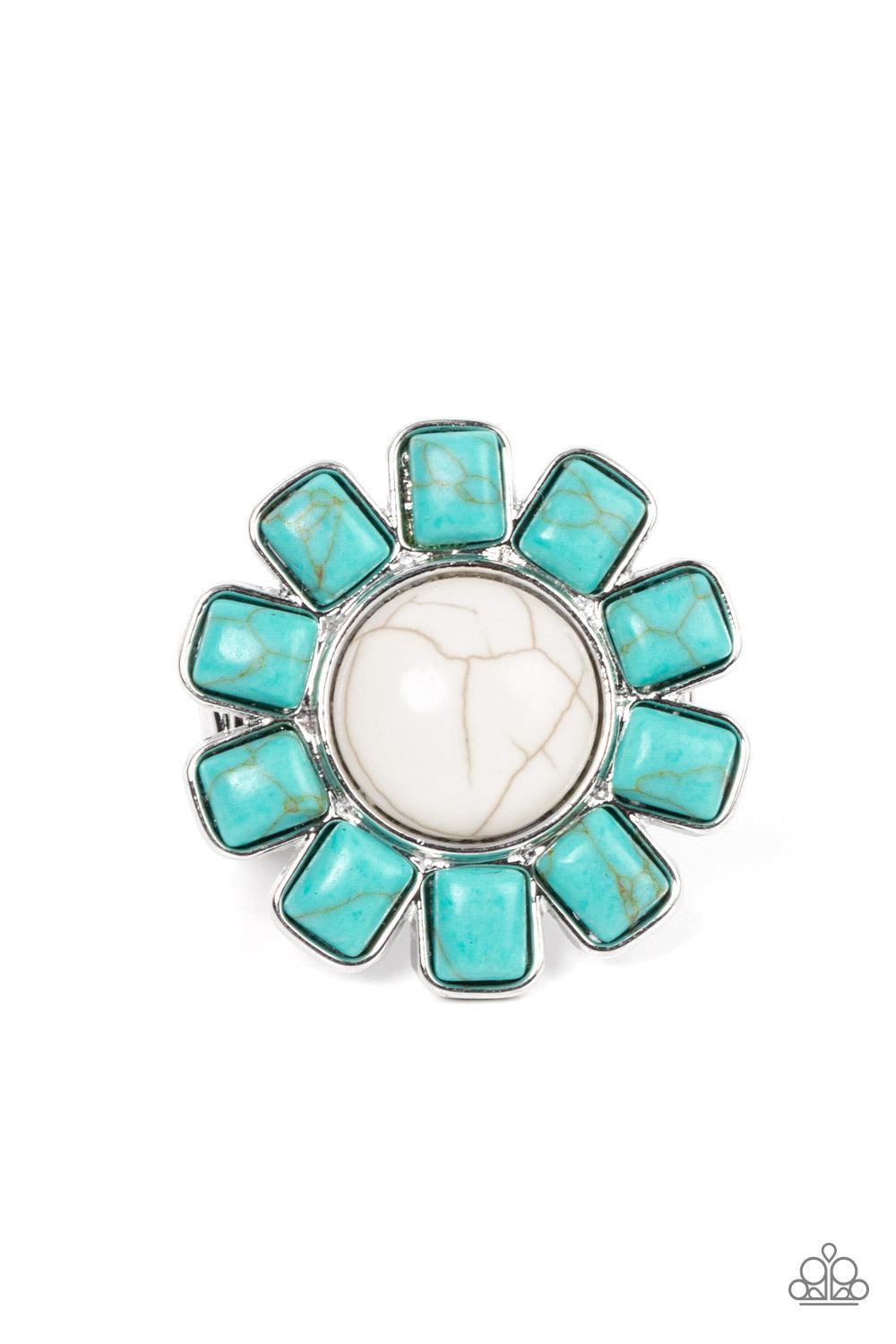 Mojave Marigold White &amp; Turquoise Blue Stone Ring - Paparazzi Accessories- lightbox - CarasShop.com - $5 Jewelry by Cara Jewels