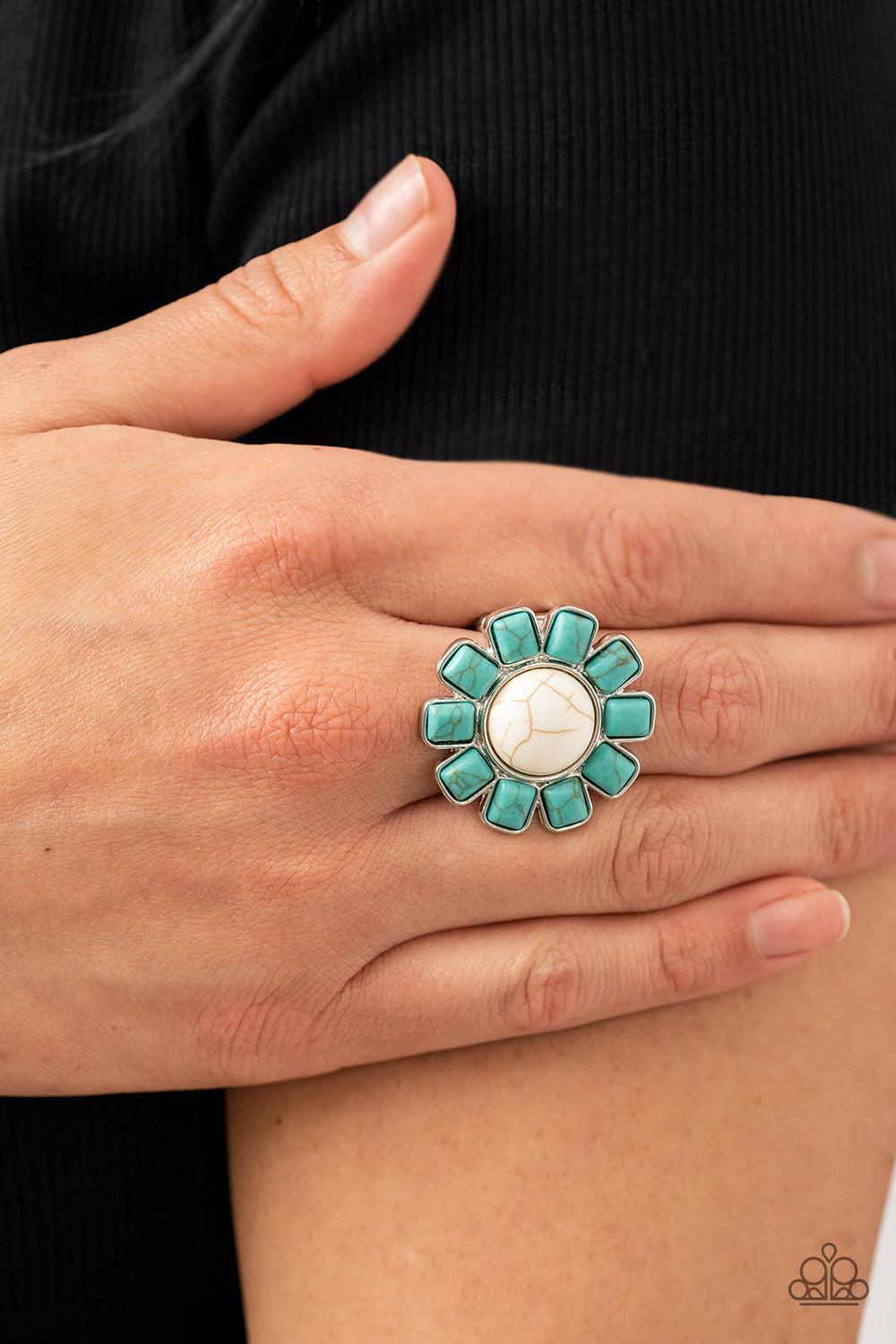 Mojave Marigold White &amp; Turquoise Blue Stone Ring - Paparazzi Accessories-on model - CarasShop.com - $5 Jewelry by Cara Jewels