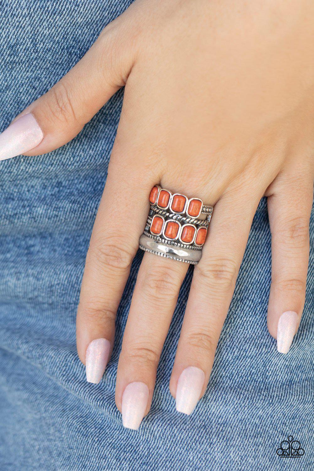 Mojave Monument Orange and Silver Ring - Paparazzi Accessories 2021 Convention Exclusive- model - CarasShop.com - $5 Jewelry by Cara Jewels