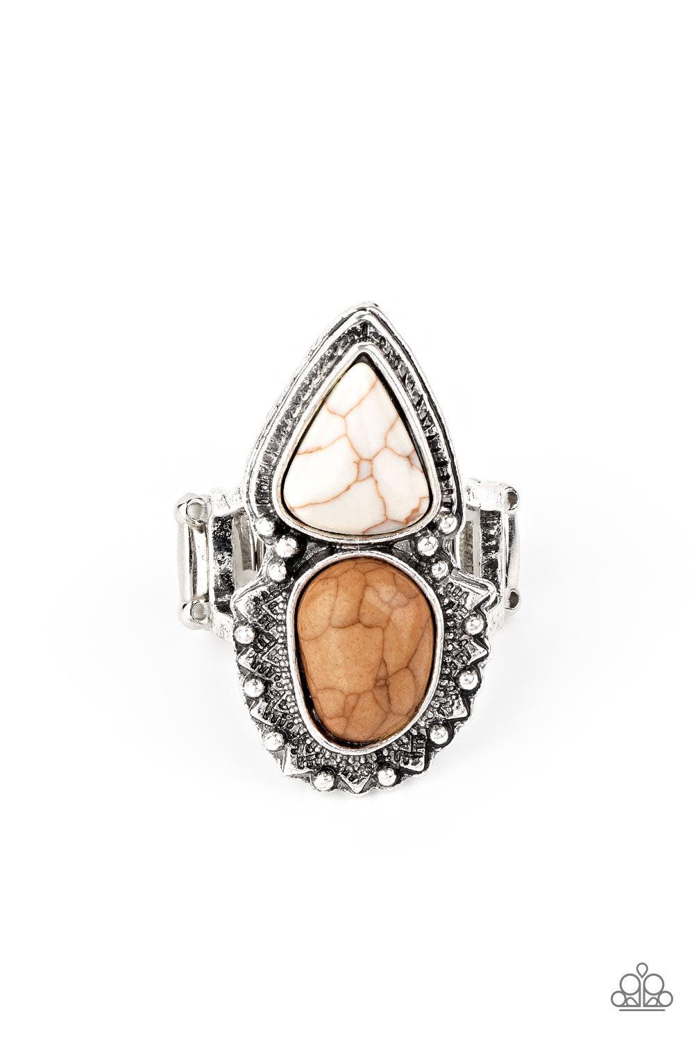 Mojave Mosaic Brown and White Stone Ring - Paparazzi Accessories - lightbox -CarasShop.com - $5 Jewelry by Cara Jewels