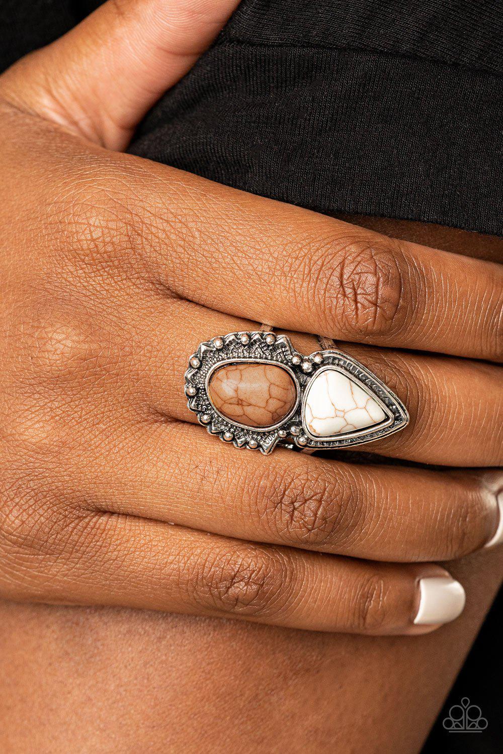Mojave Mosaic Brown and White Stone Ring - Paparazzi Accessories - model -CarasShop.com - $5 Jewelry by Cara Jewels