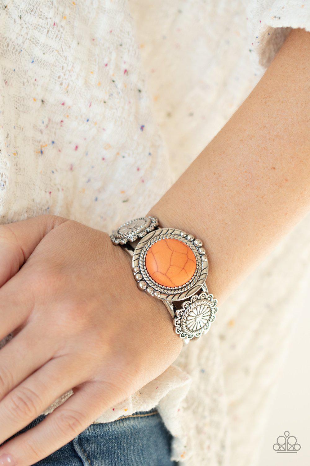 Mojave Motif Orange Stone Cuff Bracelet - Paparazzi Accessories- model - CarasShop.com - $5 Jewelry by Cara Jewels