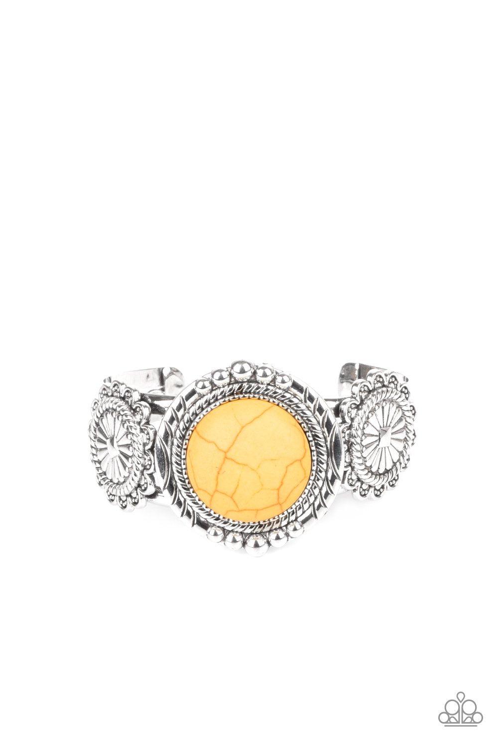 Mojave Motif Yellow Stone Cuff Bracelet - Paparazzi Accessories- lightbox - CarasShop.com - $5 Jewelry by Cara Jewels