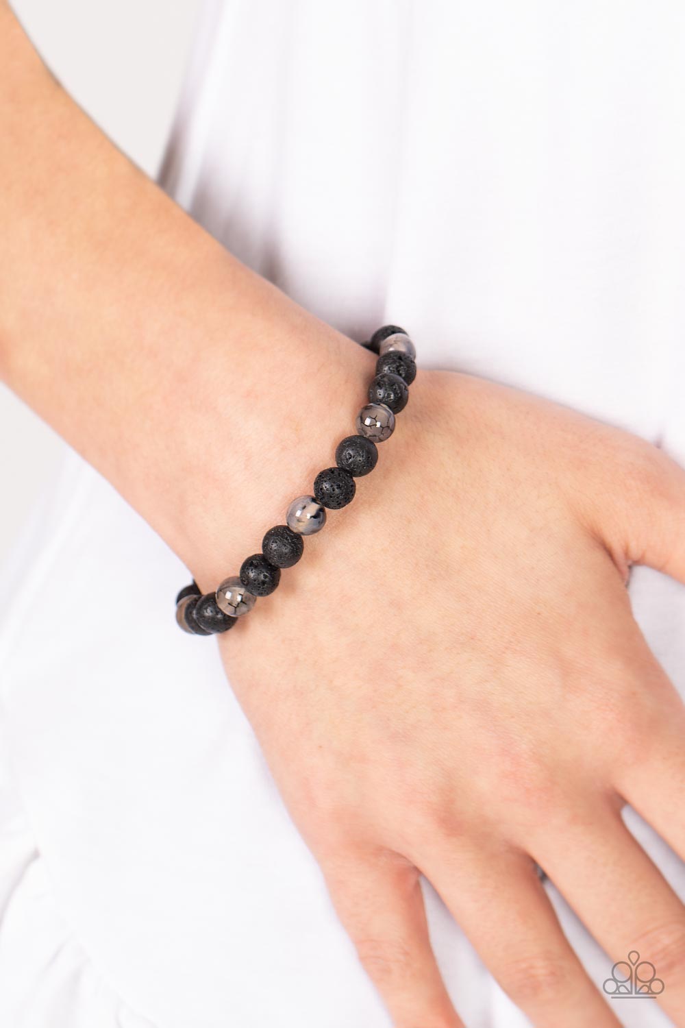 Molten Mogul Black Lava Rock Bracelet - Paparazzi Accessories-on model - CarasShop.com - $5 Jewelry by Cara Jewels