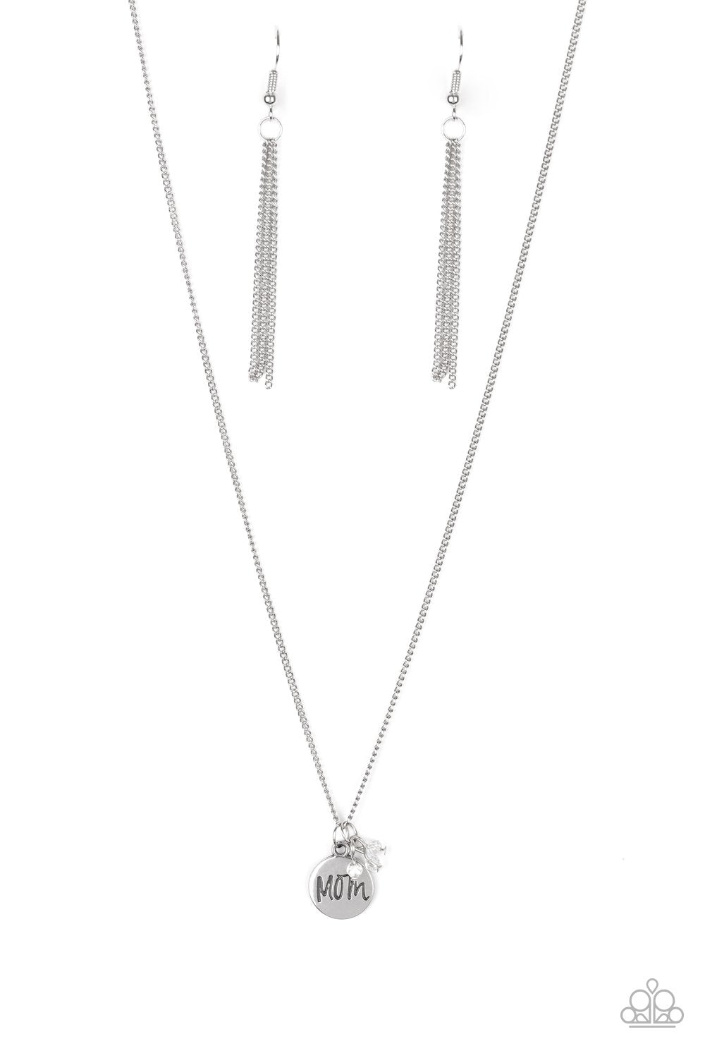 Mom Mode White and Silver Necklace - Paparazzi Accessories-CarasShop.com - $5 Jewelry by Cara Jewels