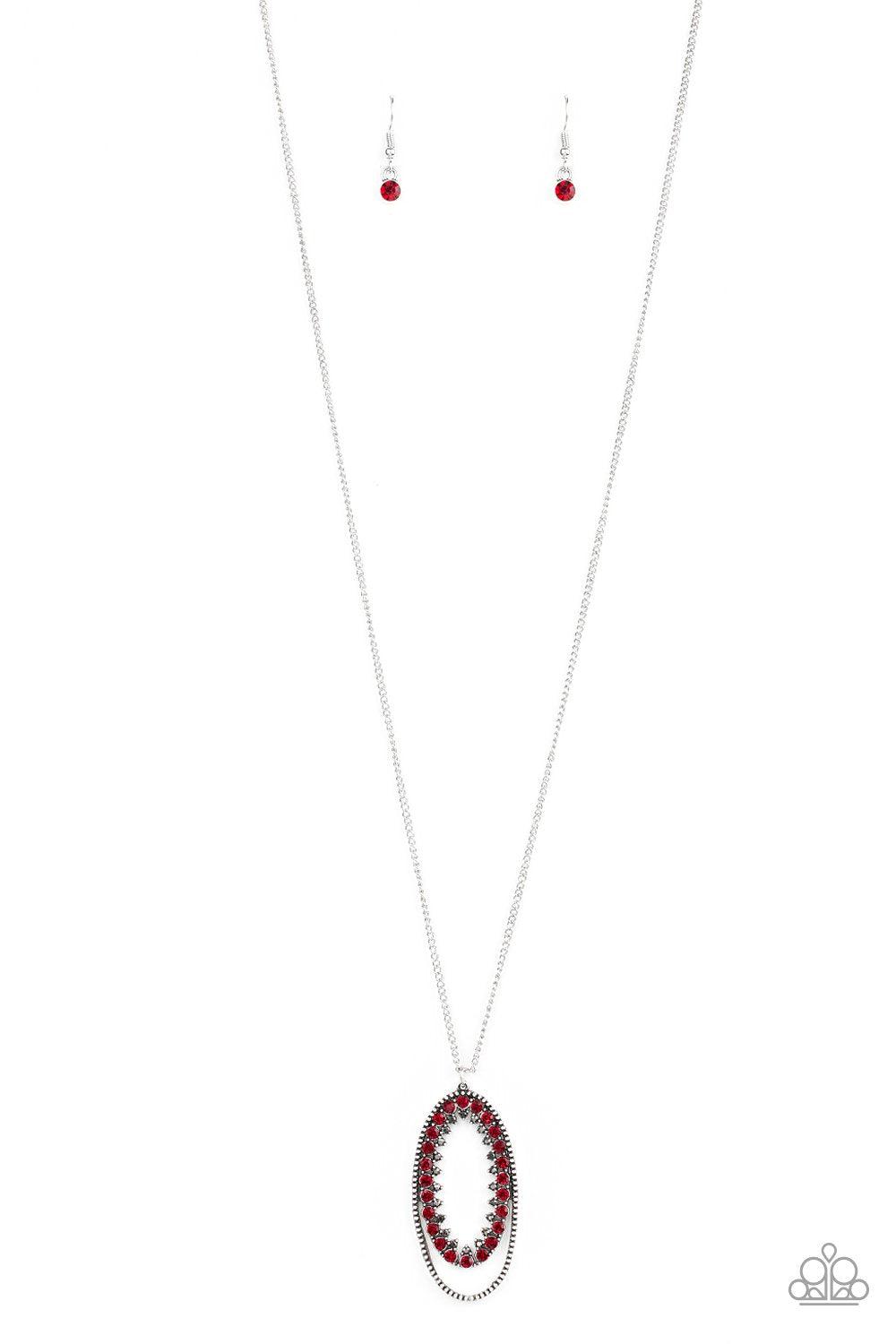 Money Mood Red and Hematite Rhinestone Necklace - Paparazzi Accessories-CarasShop.com - $5 Jewelry by Cara Jewels