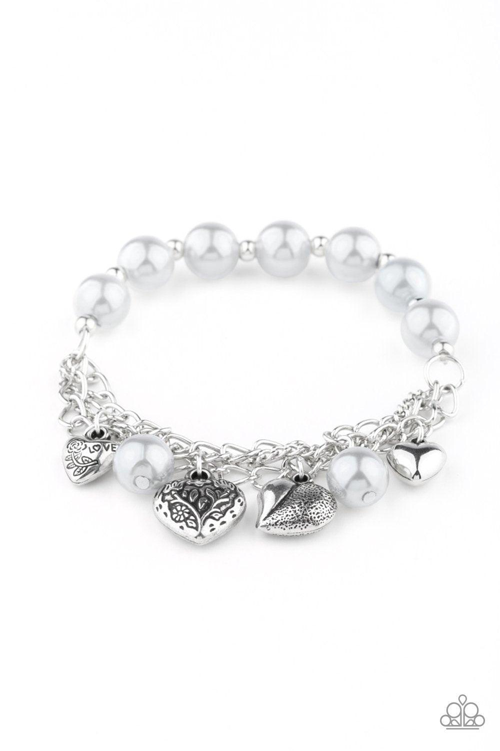 More Amour Silver Heart Stretch Bracelet - Paparazzi Accessories-CarasShop.com - $5 Jewelry by Cara Jewels