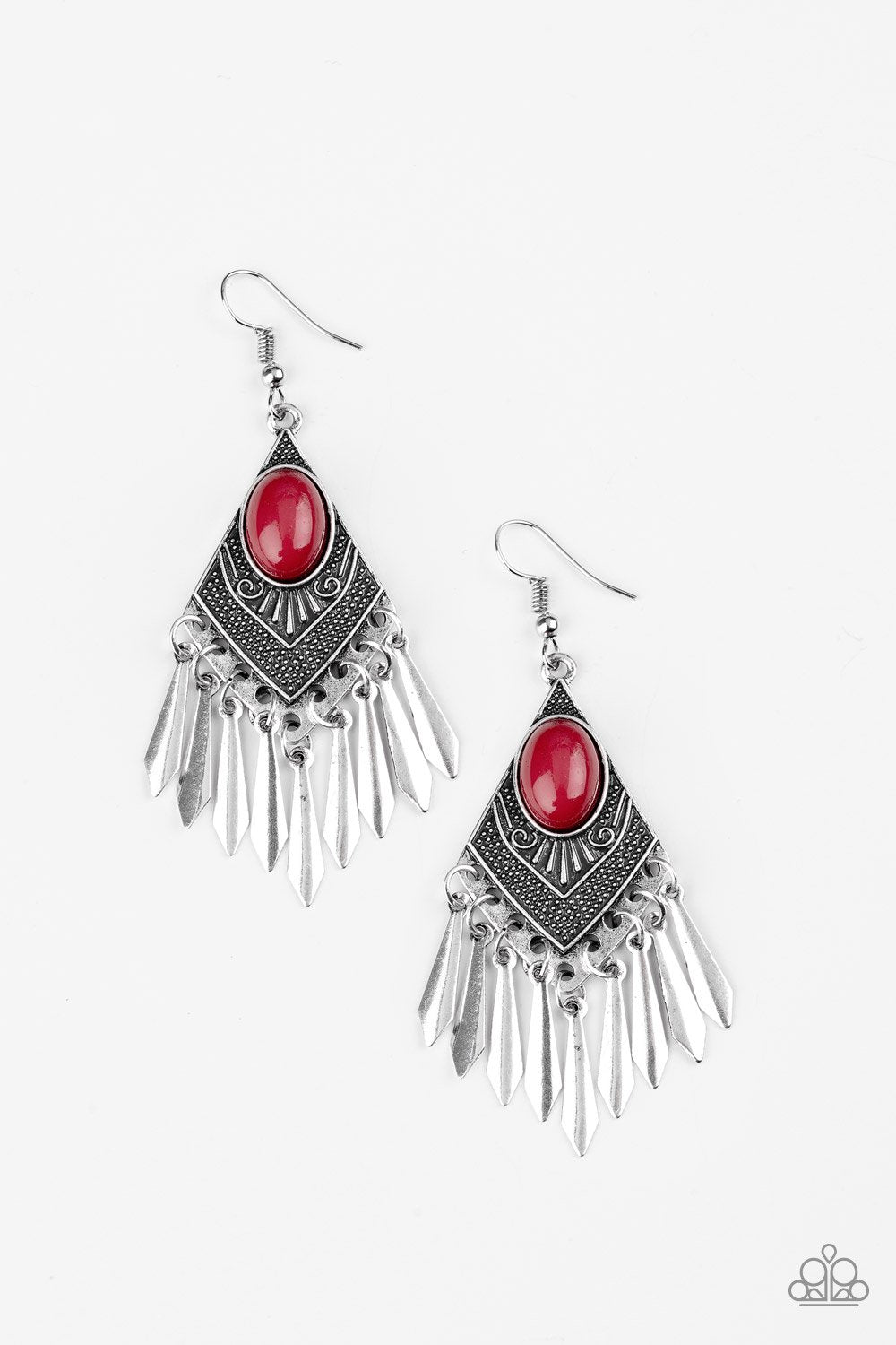 Mostly Monte-Zumba Red and Silver Earrings - Paparazzi Accessories-CarasShop.com - $5 Jewelry by Cara Jewels