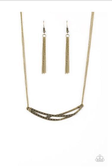 Moto Modern Brass Necklace - Paparazzi Accessories-CarasShop.com - $5 Jewelry by Cara Jewels