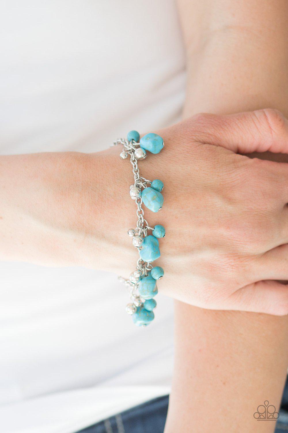 Mountain Mamba Silver and Turquoise Blue Stone Bracelet - Paparazzi Accessories-CarasShop.com - $5 Jewelry by Cara Jewels