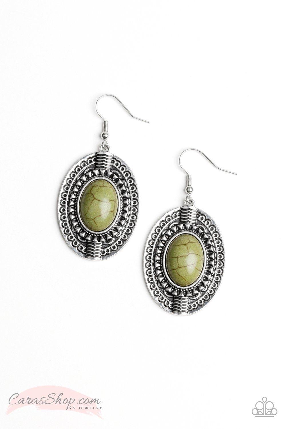 Mountain Melody Green Stone Earrings - Paparazzi Accessories-CarasShop.com - $5 Jewelry by Cara Jewels