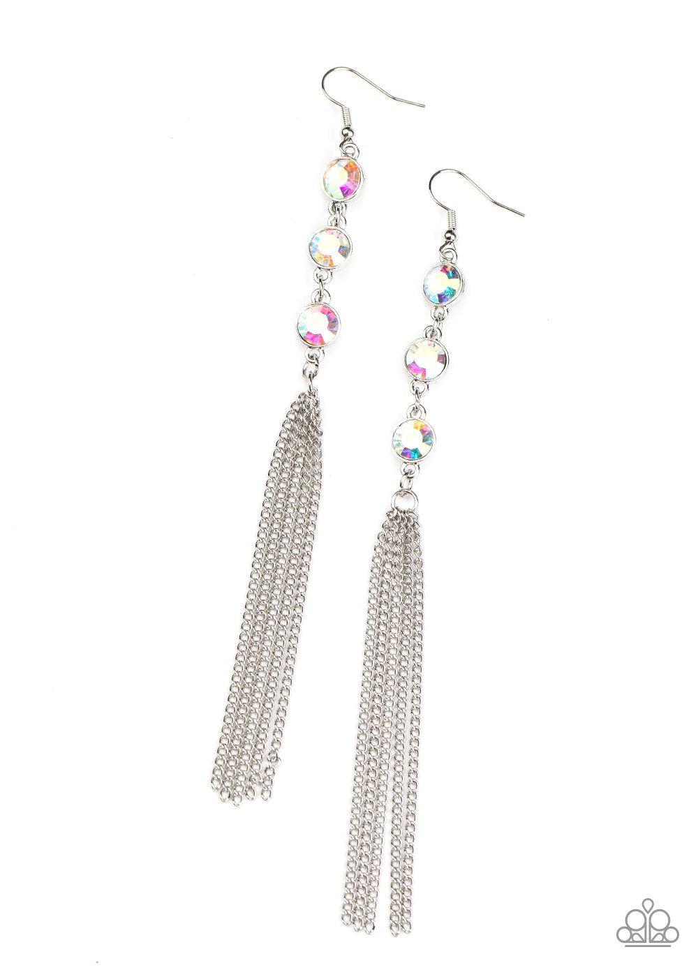 Moved To TIERS Multi-color Iridescent Rhinestone Tassel Earrings - Paparazzi Accessories - lightbox -CarasShop.com - $5 Jewelry by Cara Jewels