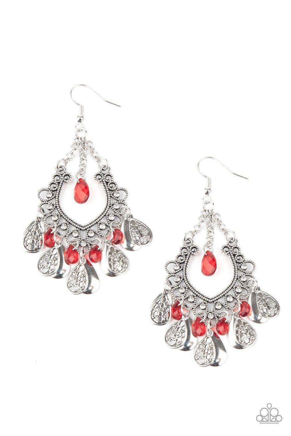Musical Gardens Red and Silver Earrings - Paparazzi Accessories - lightbox -CarasShop.com - $5 Jewelry by Cara Jewels