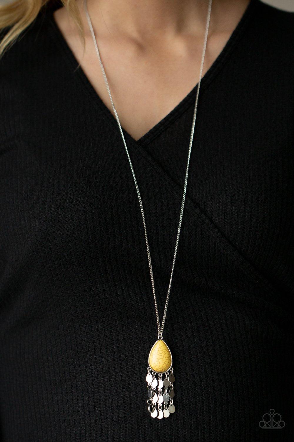 Musically Mojave Yellow Stone and Silver Necklace - Paparazzi Accessories- lightbox - CarasShop.com - $5 Jewelry by Cara Jewels